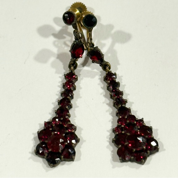 Vintage Red Garnet Bohemian Necklace & Screwback Earrings Set Victorian Revival - Picture 9 of 16
